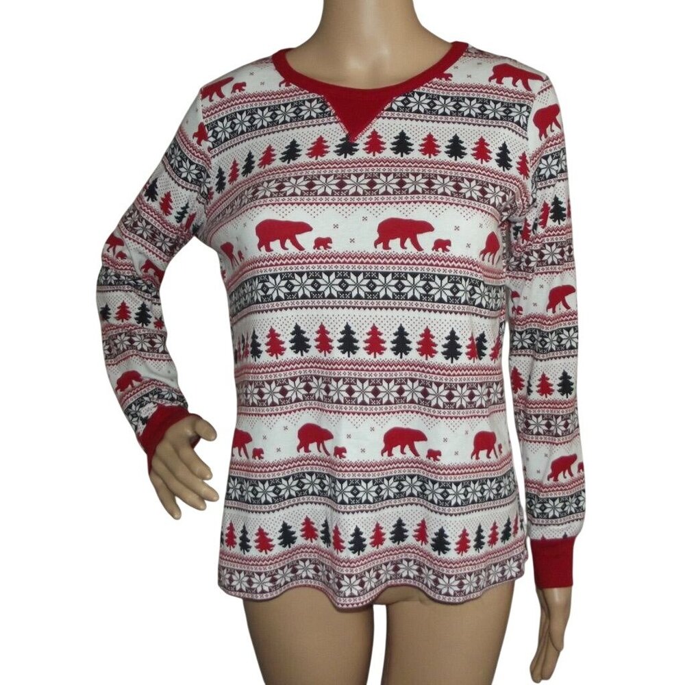 Wondershop Sleep Shirt Womens M Red Fair Isles Nordic Bear Pajama Top Christmas